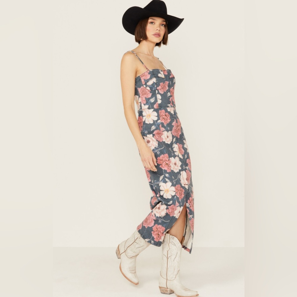 NWT Driftwood Sweetheart Masquerade Floral Denim Bustier Dress Sizes S